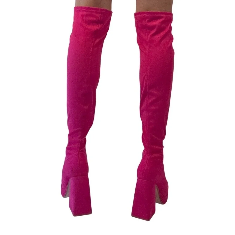 SODA Hot Pink‎ Suede Platform Chunky Heel Over The Knee Boots Womens Size 7 1/2